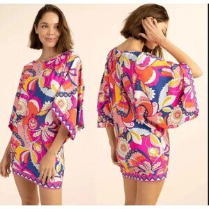 #1444 Trina Turk NWT Sevilla Floral Tunic Dress Swim Jersey Cover up Sz XL Pink